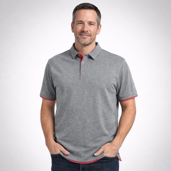 Other - Gray Polo Shirt with Red Accents